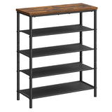 Organizator pentru Pantofi Elindor® Pantofar cu 5 Nivele Mari, Fara Gauri, Suport Metalic pentru Papuci, Dulap Hol, Dormitor, Economisire Spatiu, Depozitare Incaltaminte, 75 x 30 x 91 cm, Negru/Maro