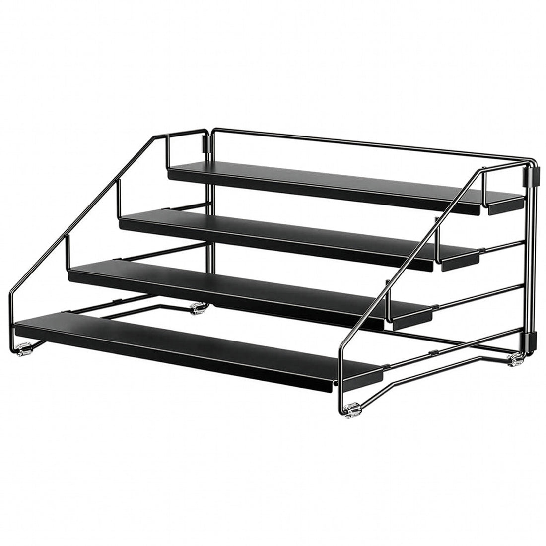 Organizator Condimente Elindor® pe 4 Niveluri, Suport Organizare, pe Blat sau in Dulap, sub Chiuveta, Suport Metalic, pentru Bucatarie, Baie, Camara, Bar, Raft cu Sertare Depozitare Condimente, 25.5 × 34 × 16 cm, Negru