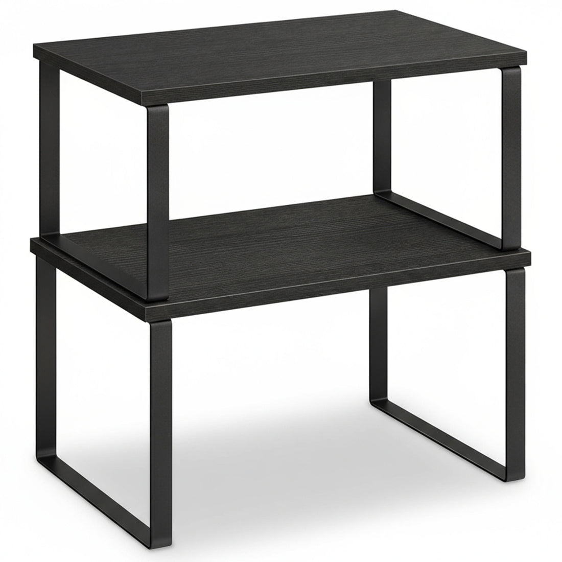 Set 2 Rafturi Elindor® din Bambus, Raft Extensibil si Suprapus pentru Bucatarie, Organizator Metalic Reglabil, Ideal ca Etajera Depozitare in Camara sau Birou, Perfect pentru Condimente, Vesela, Farfurii, Stabil si Compact, Polita pentru Obiecte, Negru