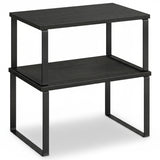 Set 2 Rafturi Elindor® din Bambus, Raft Extensibil si Suprapus pentru Bucatarie, Organizator Metalic Reglabil, Ideal ca Etajera Depozitare in Camara sau Birou, Perfect pentru Condimente, Vesela, Farfurii, Stabil si Compact, Polita pentru Obiecte, Negru