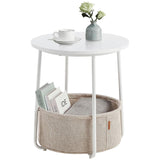 Masa de Cafea Laterala Elindor® Rotunda, Design Industrial, Ideala pentru Living, Birou, Dormitor, Mobila Multifunctionala, Moderna, Greutate Maxima Suportata 35 kg, Cos Depozitare, 50 x 45 x 45 cm, Alb