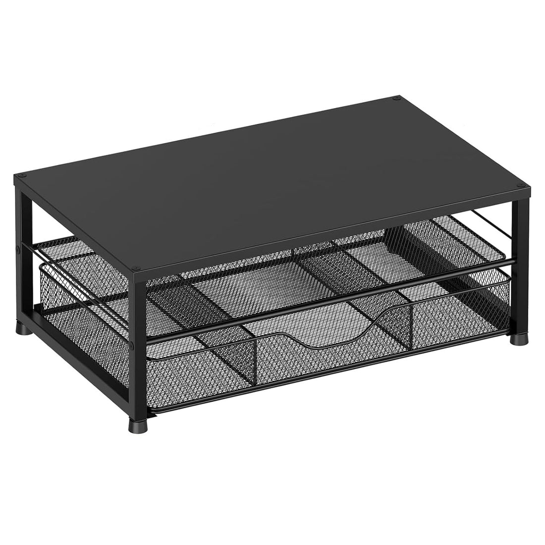 Suport Birou Elindor® pentru Monitor sau Laptop, Organizator Universal, Multifunctional, Antiderapant, Spatiu Lateral Pixuri, Sertar Glisant, pentru Masa, Ideala la Munca sau Acasa, 40 x 24 x 16 cm, Negru