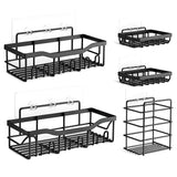 Set 5 Rafturi de Dus Elindor® Polita cu Adeziv, Etajera de Baie pentru Colt, Raft cu Carlige, din Otel Carbon, Suport Prosop si Sapun, Organizator Baie sau Etajere Depozitare in Bucatarie, Accesorii, 14 × 32.3 × 10.5 cm, Negru