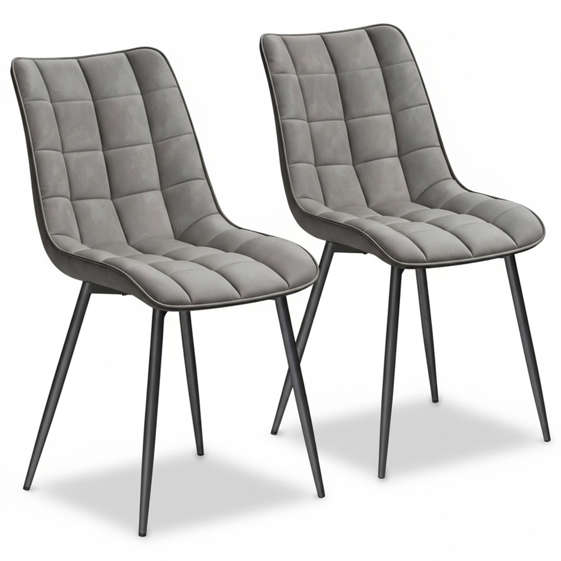 Set 2 Scaune Elindor® Ergonomice, Design Contemporan, Scaun cu Spatar si fara Manere, din Catifea cu Picioare Metalice Negre, Potrivite pentru Living, Bucatarie, Birou, Dormitor, Latime Sezut 46 cm, 85.5 x 45 x 42 cm, Gri