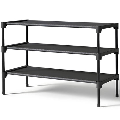 Organizator pentru Pantofi Elindor® Pantofar cu 3 Nivele Mari, Fara Gauri, Suport Metalic pentru Papuci, Dulap Hol, Dormitor, Economisire Spatiu, Depozitare Incaltaminte, 30 × 70 × 47 cm, Negru