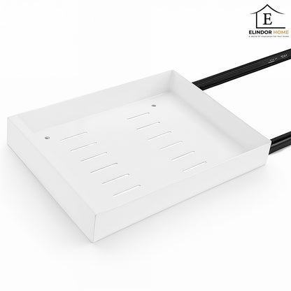 Organizator Multifunctional Elindor® Tip Sertar, cu Adeziv, Suport Metalic Dulap sub Blat Chiuveta, Inaltime Reglabila, Sertar Glisant Organizare pentru Bucatarie, Baie, Camara, Bar, Raft cu Sertare Depozitare Detergenti, Parfumuri, 43x25x9 cm, Alb