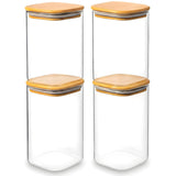 Set 4 Borcane din Sticla Elindor® cu Capac Ermetic din Bambus, Borcan 1100 ml Ideal pentru Miere, Dulceata, Condimente, Cafea, Zahari, Recipient Depozitare in Bucatarie, Transparent