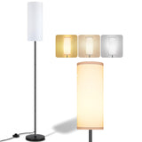 Lampa de Podea Elindor® Veioza cu Abajur Tesatura, Lumina Calda, Soclu Compatitbil E26, Structura Metalica, pentru Camera de Zi, Dormitor, Sufragerie, Birou, Hol, Picior 194 x Baza 22 cm, Alb