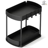 Organizator Elindor® cu 2 Nivele, Recipient de Depozitare Multifunctional si Glisant, Organizator pentru Dulapul de sub Chiuveta din Baie si Bucatarie, 20.3 x 38 x 32.5 cm, Negru