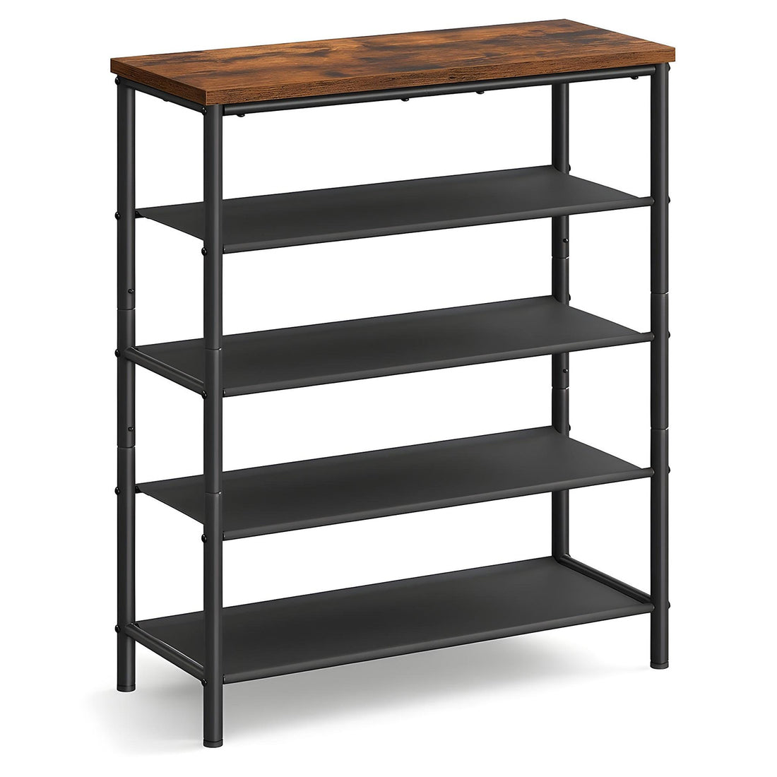 Organizator pentru Pantofi Elindor® Pantofar cu 5 Nivele Mari, Fara Gauri, Suport Metalic pentru Papuci, Dulap Hol, Dormitor, Economisire Spatiu, Depozitare Incaltaminte, 75 x 30 x 91 cm, Negru/Maro