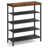 Organizator pentru Pantofi Elindor® Pantofar cu 5 Nivele Mari, Fara Gauri, Suport Metalic pentru Papuci, Dulap Hol, Dormitor, Economisire Spatiu, Depozitare Incaltaminte, 75 x 30 x 91 cm, Negru/Maro