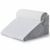 Set 3 Perne Ortopedice Elindor® pentru Pat, Perna Spuma cu Memorie, Hipoalergenica, Suport Spate, Picioare, Genunchi, Post-Operator, Anti-Reflux, Antisforait, Antirid, Pliabile, Hipoalergenic Huse Bumbac Aspect Catifea, Reglabile 23-30 cm, Alb/Gri