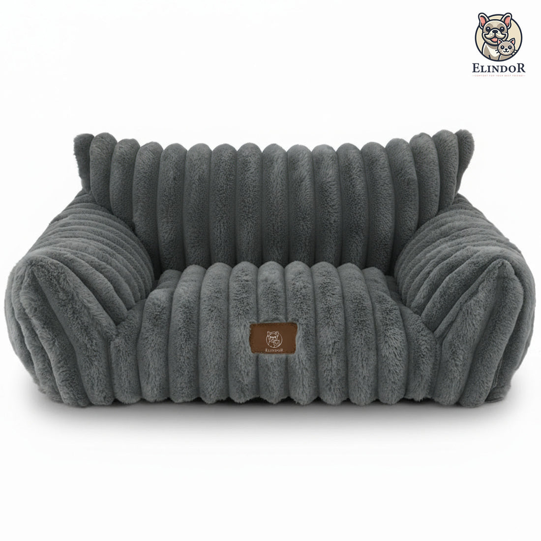 Pat Confortabil pentru Caini si Pisici Elindor® Tip Canapea, Culcus Moale Antiderapant, cu Husa Detasabila din Microfibra Lavabila la Masina, Potrivit pentru Caine si Pisica de Talie Mica, Ideal in Orice Anotimp, in Casa, 61 x 46 x 25 cm, Gri