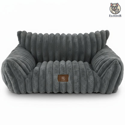 Pat Confortabil pentru Caini si Pisici Elindor® Tip Canapea, Culcus Moale Antiderapant, cu Husa Detasabila din Microfibra Lavabila la Masina, Potrivit pentru Caine si Pisica de Talie Mica, Ideal in Orice Anotimp, in Casa, 61 x 46 x 25 cm, Gri