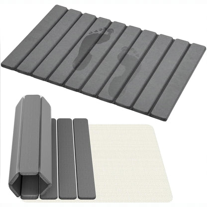 Covor de Baie Elindor® Pliabil, din Diatomit, Antiderapant, Absorbant, Dreptunghiular, Potrivit in Fata la Cada, Cabina de Dus, WC, Chiuveta, Model Uni, 60 x 39 x 1 cm, Gri