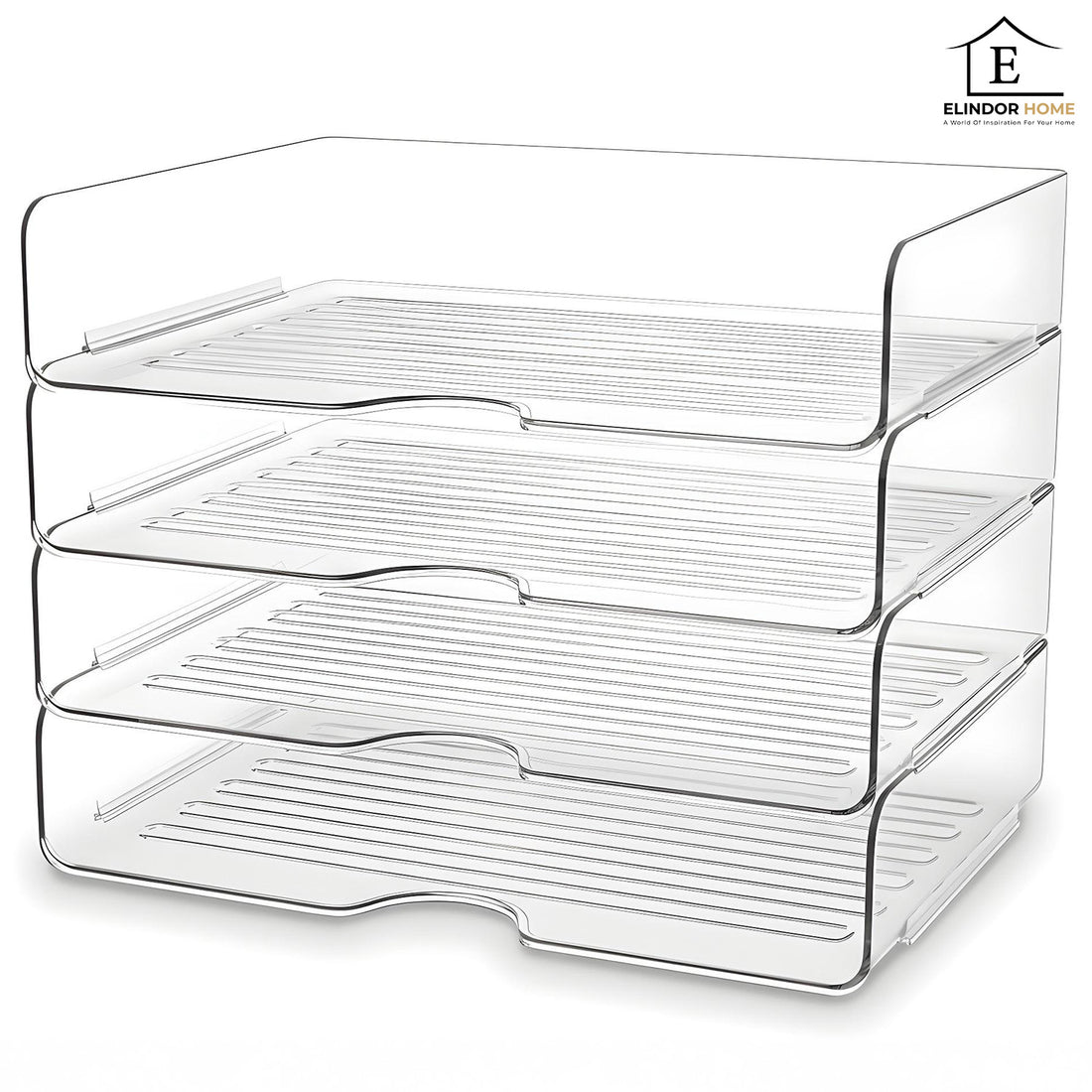 Set 4 Tavi de Depozitare Elindor® Cutii pentru Documente, Cutie cu 4 Compartimente Detasabile, Organizator de Birou, Potrivit si pentru Baie, Living, Bucatarie, pentru Creioane, Hartii, Rechizite, Pixuri, Suport Multufunctional, 33 x 25 x 27 cm, Transpare