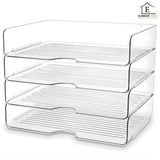Set 4 Tavi de Depozitare Elindor® Cutii pentru Documente, Cutie cu 4 Compartimente Detasabile, Organizator de Birou, Potrivit si pentru Baie, Living, Bucatarie, pentru Creioane, Hartii, Rechizite, Pixuri, Suport Multufunctional, 33 x 25 x 27 cm, Transpare