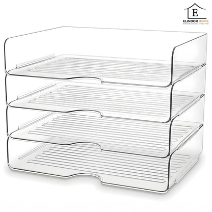 Set 4 Tavi de Depozitare Elindor® Cutii pentru Documente, Cutie cu 4 Compartimente Detasabile, Organizator de Birou, Potrivit si pentru Baie, Living, Bucatarie, pentru Creioane, Hartii, Rechizite, Pixuri, Suport Multufunctional, 33 x 25 x 27 cm, Transpare