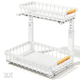 Organizator Multifunctional Elindor® pe 2 Nivele, 2x Sertar Glisant, Montat pe Blat sau in Dulap sub Chiuveta, Suport Metalic Organizare, pentru Bucatarie, Baie, Camara, Bar, Raft cu Sertare Depozitare Legume, Detergenti, Parfumuri, 40.×30×43 cm, Alb