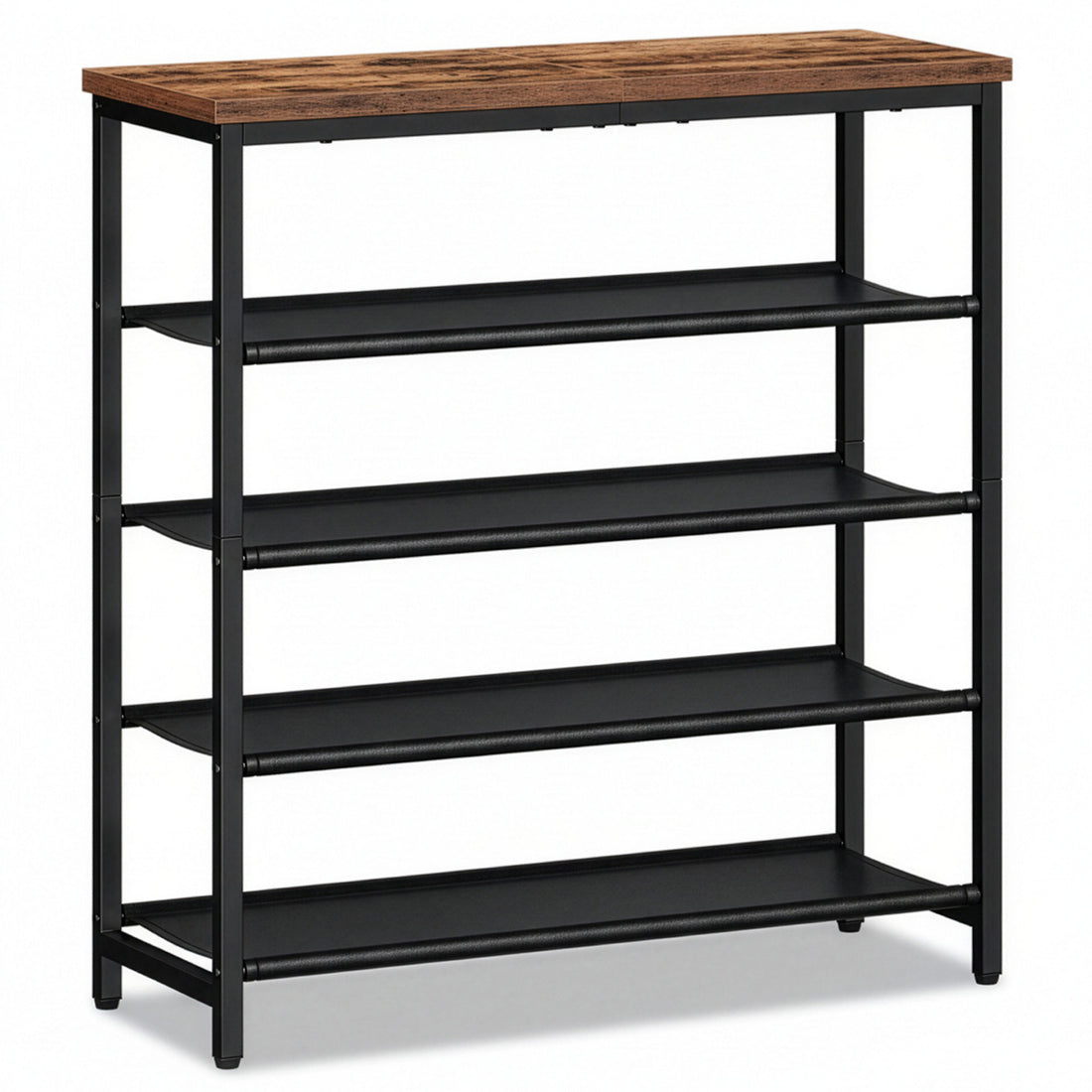 Organizator pentru Pantofi Elindor® Pantofar cu 5 Nivele Mari, Fara Gauri, Suport Metalic si MDF pentru Papuci, Dulap Hol, Dormitor, Economisire Spatiu, Depozitare Incaltaminte, 75 x 30 x 90 cm, Negru/Maro