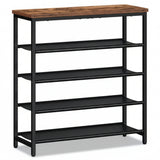 Organizator pentru Pantofi Elindor® Pantofar cu 5 Nivele Mari, Fara Gauri, Suport Metalic si MDF pentru Papuci, Dulap Hol, Dormitor, Economisire Spatiu, Depozitare Incaltaminte, 75 x 30 x 90 cm, Negru/Maro