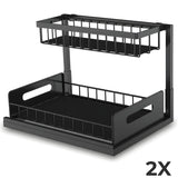 Organizator Multifunctional Elindor® 2 Nivele, pe Blat / in Dulap sub Chiuveta, Sertar Glisant, Suport Metalic Organizare, Ideal pentru Bucatarie, Baie, Camara, Bar, Raft cu Sertare Depozitare Legume, Fructe, Detergenti, Parfumuri, 36.2 x 27 x 28.5, Negru