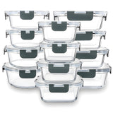 Set de 12 Caserole Elindor® din Sticla, Recipiente Ingrediente pentru Bucatarie, pentru Alimente Uscate, Recipient pentru Depozitare Cafea, Zahar, Paste, Cereale, Capac Etans, Potrivit pentru Congelator Transparent