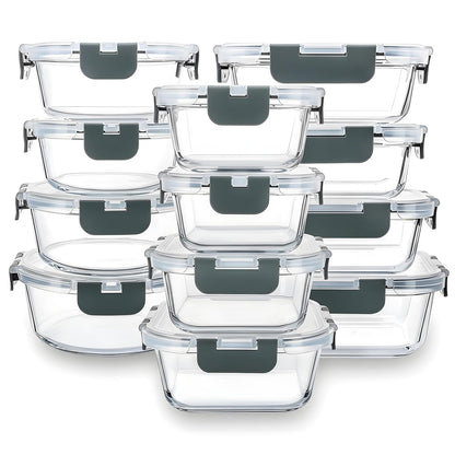 Set de 12 Caserole Elindor® din Sticla, Recipiente Ingrediente pentru Bucatarie, pentru Alimente Uscate, Recipient pentru Depozitare Cafea, Zahar, Paste, Cereale, Capac Etans, Potrivit pentru Congelator Transparent