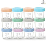 Set 12 Recipiente Elindor® pentru Hranire Bebelusi, pentru Diversificare, Hranire si Alaptare, Ideale pentru Lapte Praf, Sticle pentru Mancare, din Sticla, fara BPA, 6 x 6.2 cm, Multicolor