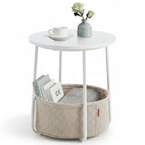 Masa de Cafea Laterala Elindor® Rotunda, Design Industrial, Ideala pentru Living, Birou, Dormitor, Mobila Multifunctionala, Moderna, Greutate Maxima Suportata 35 kg, Cos Depozitare, 50 x 45 x 45 cm, Alb