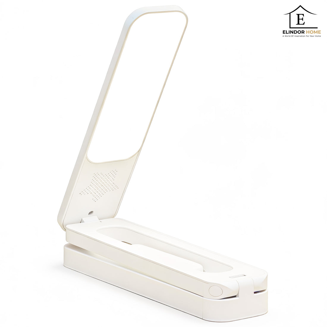 Lampa de Birou Elindor® Alba cu LED Integrat, Incarcare USB si cu Acumulator, 3 Moduri Lumina Camera Rece/Cald, Comanda prin Buton, Veioza Pliabila cu Brat Reglabil, Compacta si Portabila, pentru Birou, Dormitor, Hol, Living, 21 × 42 × 5 cm