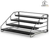 Organizator Condimente Elindor® pe 4 Niveluri, Suport Organizare, pe Blat sau in Dulap, sub Chiuveta, Suport Metalic, pentru Bucatarie, Baie, Camara, Bar, Raft cu Sertare Depozitare Condimente, 25.5 × 34 × 16 cm, Negru