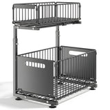 Organizator Elindor® cu 2 Nivele, Recipient de Depozitare Multifunctional si Glisant, Organizator pentru Dulapul de sub Chiuveta din Baie si Bucatarie, 38 × 26.5 × 41–48.5 cm, Negru