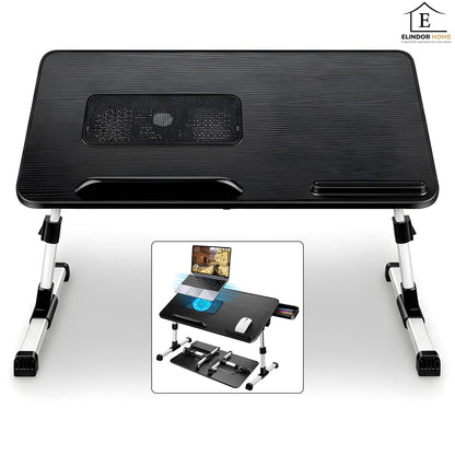 Masa Pliabila pentru Laptop Elindor® Suport Inaltime Reglabila pe 5 Niveluri, Unghi Ajustabil, Antiderapanta, Usor de Depozitat, Birou Portabil cu Sertar de Depozitare si Suport pentru Mouse, Utilizare in Orice Loc, Ideala la Munca sau Mic Dejun la Pat, N