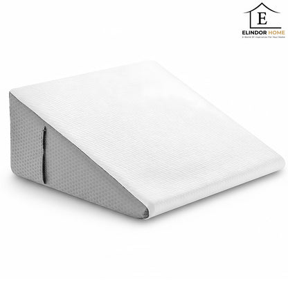 Perna Ortopedica Triunghiulara Elindor® pentru Pat, Perna din Spuma Densa, Suport Spate, Cap, Post-Operator, Anti-Reflux, Antisforait, Antirid, Husa Detasabila cu Fermoar, 61 x 61 x 25 cm, Alb / Gri