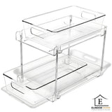 Organizator Transparente Elindor® cu 2 Nivele, Recipient de Depozitare Multifunctional si Glisant, Organizator pentru Dulapul de sub Chiuveta din Baie si Bucatarie, 30 × 19 × 25.5 cm, Acrilic