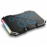 Cooler Laptop Gaming RGB Elindor® Suport cu Unghi Reglabil 7.5-17.5 cm, Dimensiuni Compatabile 15.6-17.3 Inch, 6 Ventilatoare Puternice si Silentioase 20dB cu 6x Viteza Ajustabila, 2 Porturi USB, pentru Birou, Calatorii, 41 x 27 x 3.4 cm, Negru