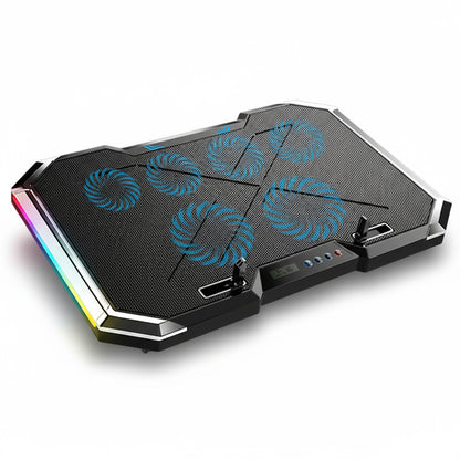 Cooler Laptop Gaming RGB Elindor® Suport cu Unghi Reglabil 7.5-17.5 cm, Dimensiuni Compatabile 15.6-17.3 Inch, 6 Ventilatoare Puternice si Silentioase 20dB cu 6x Viteza Ajustabila, 2 Porturi USB, pentru Birou, Calatorii, 41 x 27 x 3.4 cm, Negru