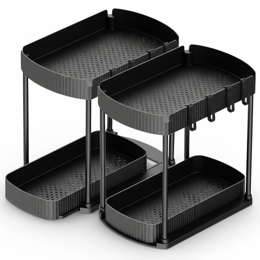 Set 2 Organizatoare Elindor® cu 2 Nivele, Recipient de Depozitare Multifunctional si Glisant, Organizator pentru Dulapul de sub Chiuveta din Baie si Bucatarie, 20.3 x 38 x 32.5 cm, Negru