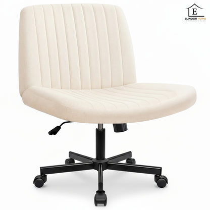 Scaun Birou Ergonomic Elindor® Rotativ 360°, fara Manere, cu Spatar Design Compact, Confortabil, Scaune in Stil Modern cu Roti, Picioare Metalice, Reglaj Balansare, Inaltime Ajustabila, 56 × 67 × 92 cm, Bej