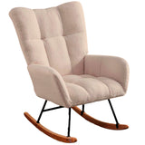 Fotoliu Balansoar Crem Deschis Elindor® cu Perna Moale si Spatar Inalt, Pufos, Ergonomic, Cadru Solid din Otel si Lemn, Suporta 115 kg, Ideal pentru Camera Copilului, Living sau Dormitor