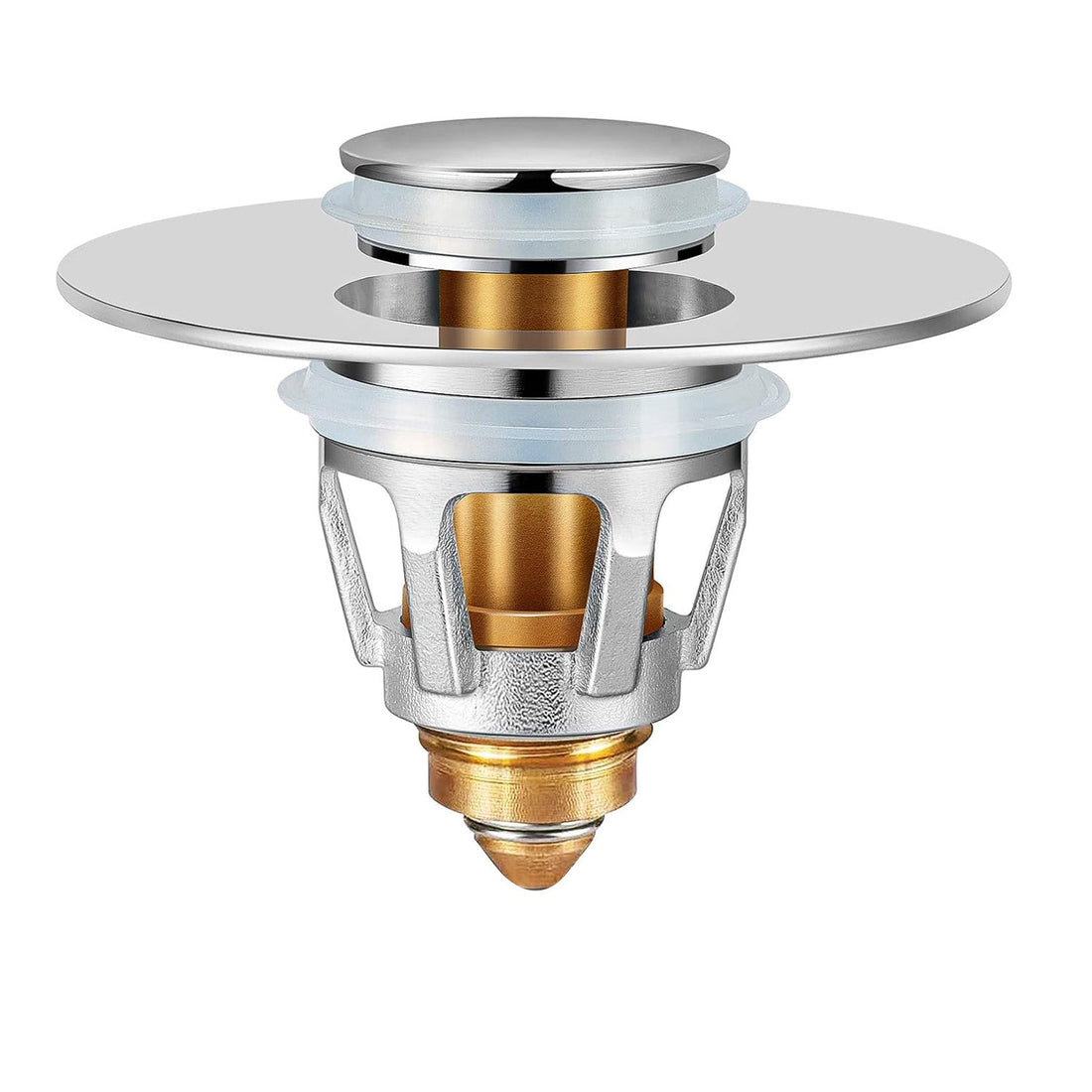 Dop Universal pentru Chiuveta Elindor, Dop de Scurgere Tip Pop-Up pentru Guri de Scurgere, Universal, cu Filtru pentru Par Anti-Infundare, Sita de Scurgere pentru Chiuveta de Baie sau Bucatarie, Argintiu