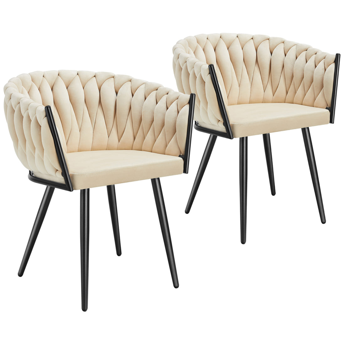 Set 2 Scaune Elindor® Ergonomice, Tip Scoica, Design Contemporan, Scaun cu Spatar si cu Manere, din Catifea cu Picioare Metalice Aurii, Potrivite pentru Living, Bucatarie, Birou, Dormitor, Latime Sezut 44 cm, 71 x 50 x 45 cm, Bej