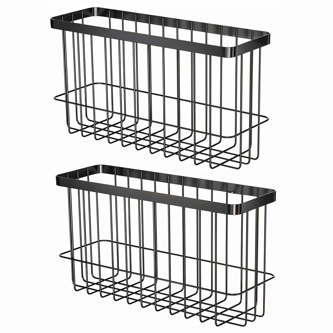 Set 2 Rafturi Elindor® Negre, Raft Suspendat cu Adeziv Slim, pentru Depozitare pentru Bucatarie, Camara sau Birou, Etajera Practica cu Design Aerisit, Usor de Asamblat, Perfecta pentru Organizare Produse de Curatenie, Polita Produse Diverse, Negru