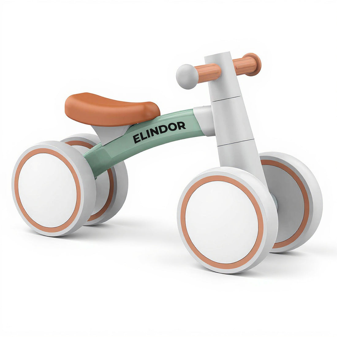 Bicicleta Fara Pedale Elindor® pentru Copii, cu 4 Roti, Usoara, Silentioasa, Robusta, Sa Ergonomica, Dezvolta Echilibrul si Coordonarea, pentru Copii de 12-24 Luni, 36 × 56 × 25 cm, Verde