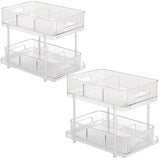 Set 2 Organizatoare Transparente Elindor® cu 2 Nivele si Separatoare, Recipient de Depozitare Multifunctional si Glisant, Organizator pentru Dulapul de sub Chiuveta din Baie si Bucatarie, 30.4 x 23 x 16 cm