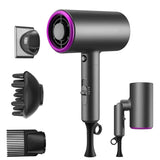 Uscator de Par Elindor®, 1800W, Tehnologie cu Ioni Negativi, 3 Trepte de Temperatura si Viteza, Jet de Aer Rece, 3 Duze pentru Coafare, Design Compact si Pliabil, Negru/Mov