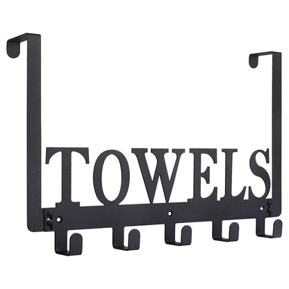 Suport Prosop Elindor® Polita cu Sistem de Agatare sau Prindere pe Perete, cu 5 Carlige, pentru Dus, Organizare in Bucatarie sau Organizator Baie, Accesorii, 38 x 26.3 x 4.5 cm, Negru