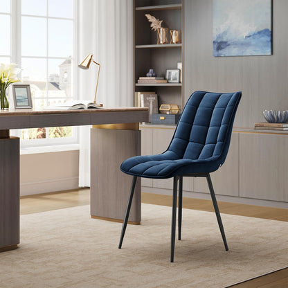 Set 2 Scaune Elindor® Ergonomice, Design Contemporan, Scaun cu Spatar si fara Manere, din Catifea cu Picioare Metalice Negre, Potrivite pentru Living, Bucatarie, Birou, Dormitor, Latime Sezut 46 cm, 85.5 x 45 x 42 cm, Albastru Marin