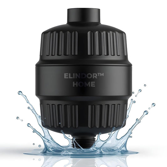 Filtru de Purificare Apa Negru Elindor® pentru Para de Dus Aparat de Filtrat cu 34 Stagii de Filtrare, Infuzie de Minerale si Vitamina C, Elimina Clorul, Metalele Grele, Impuritatile si Mirosurile Neplacute, Anticalcar, Purificator Apa de Baie, Mat